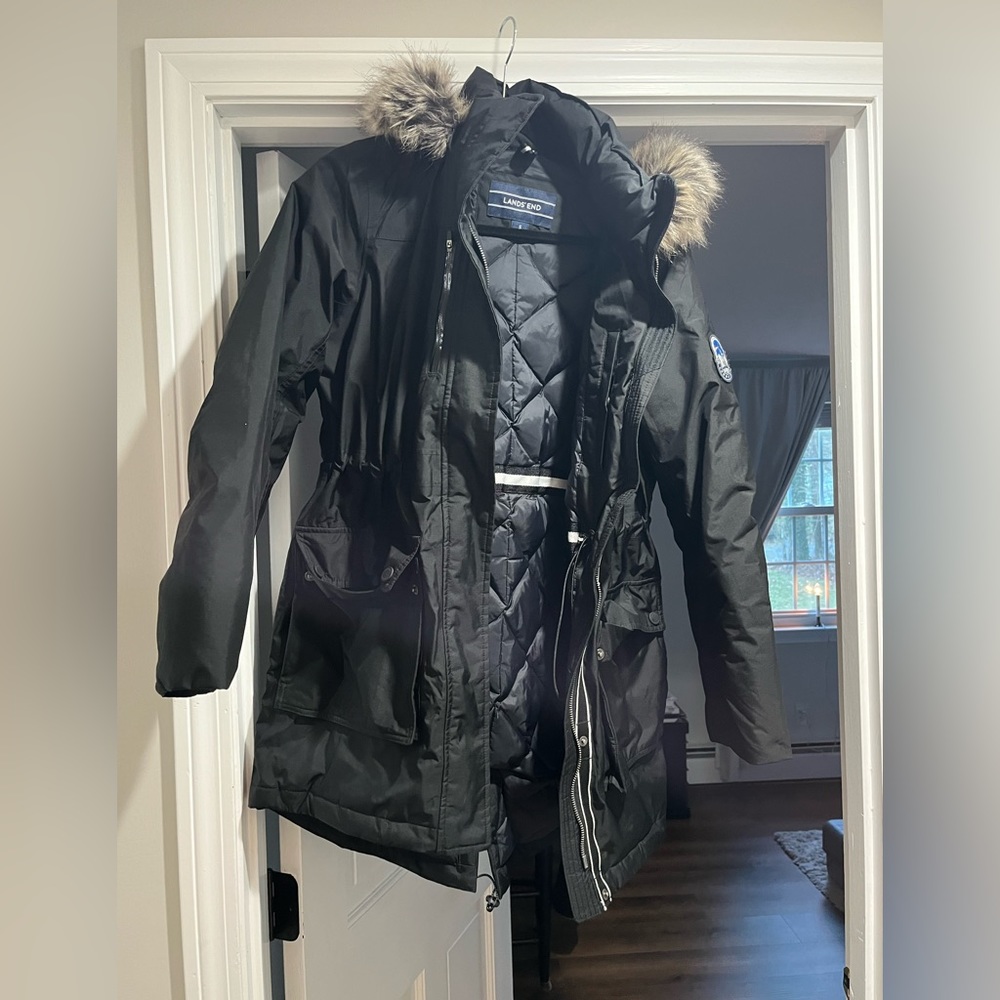 Lands End puffer coat with fur hood